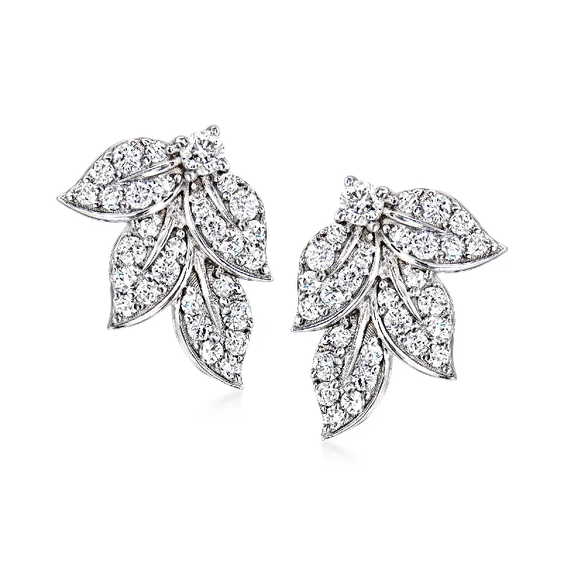 Ross-Simons Diamond Leaf Earrings in 14kt White Gold