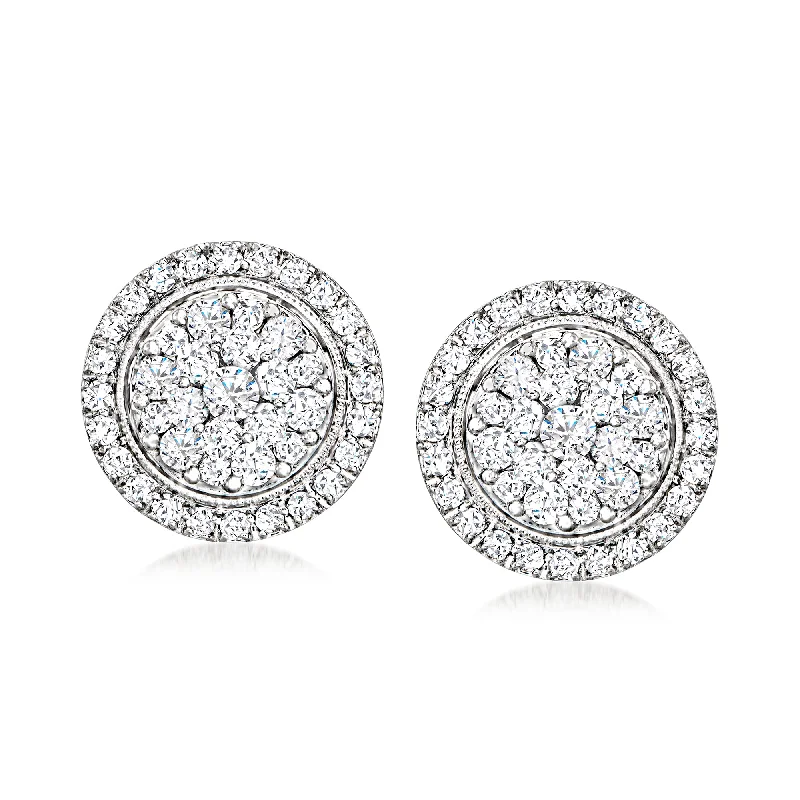 Ross-Simons Diamond Milgrain Cluster Earrings in 14kt White Gold