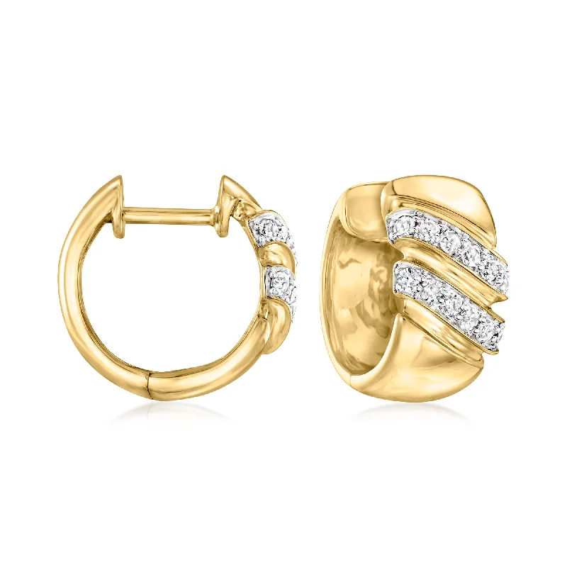 Ross-Simons Diamond Striped Hoop Earrings in 18kt Yellow Gold