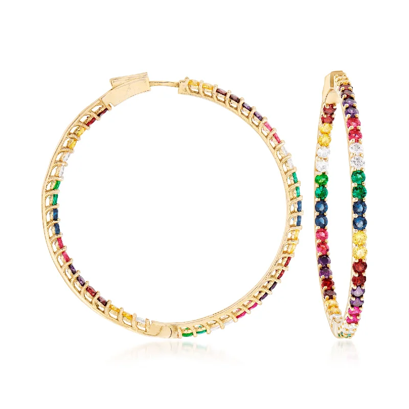 Ross-Simons Multicolored CZ Inside-Outside Hoop Earrings in 18kt Gold Over Sterling