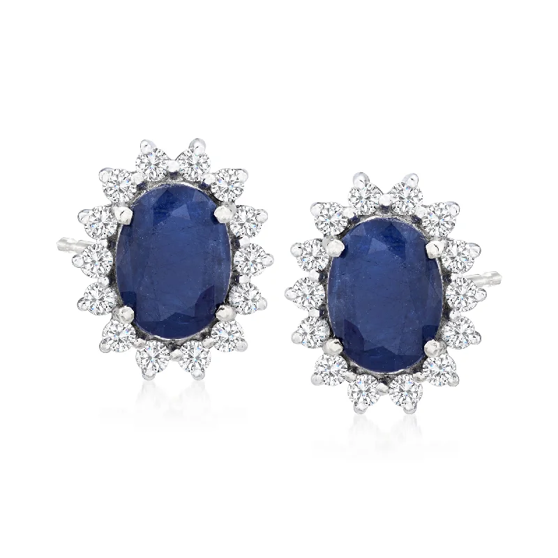 Ross-Simons Sapphire and . Diamond Earrings in 14kt White Gold