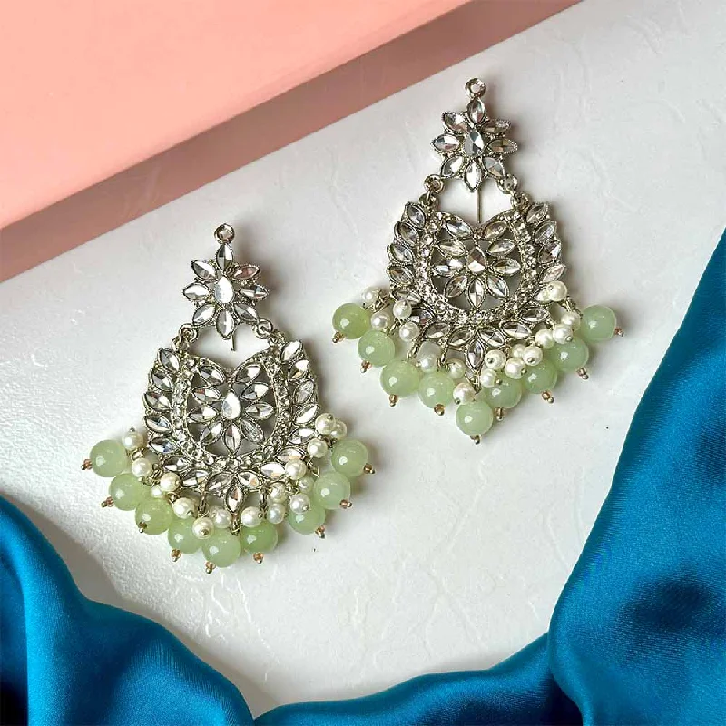 Sameera Earrings/Teeka Set Silver (Light Green)