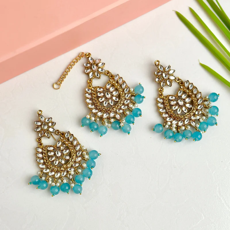 Sameera Earrings/Teeka Set (Light Blue)