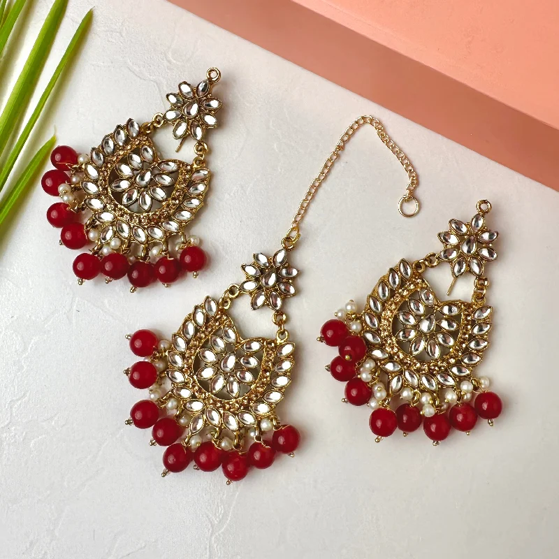 Sameera Earrings/Teeka Set (Red)