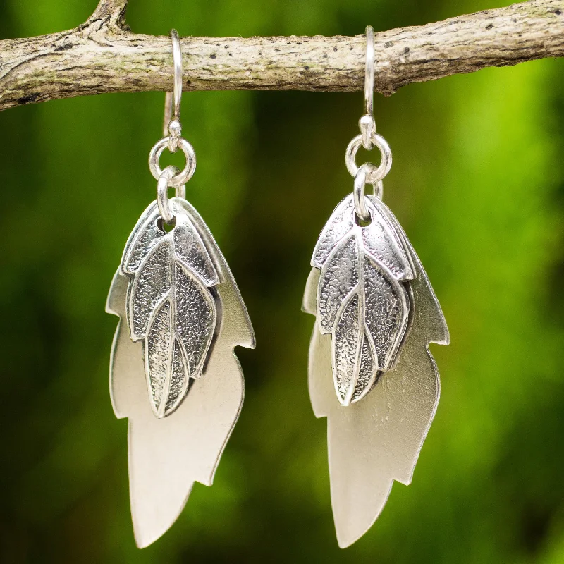 Shadow Leaves Double Shadow Leaves Handmade 925 Sterling Silver Earrings