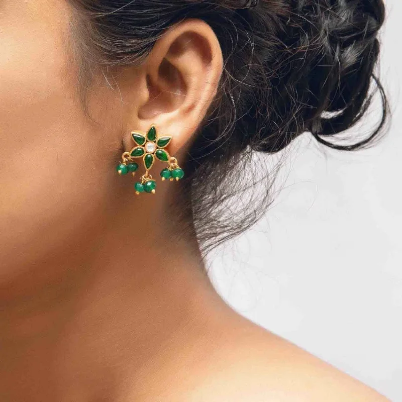 Silver Gold Plated Green Flower Earrings