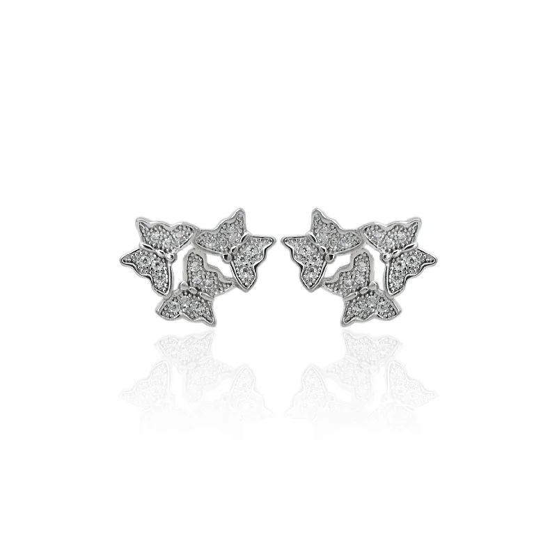 Silver "The Sparkling Butterflies" Girls Earrings