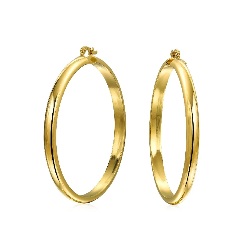 Simple Statement Hoop Huggie Earrings 18K Gold Plated 2.5 Inch Diameter