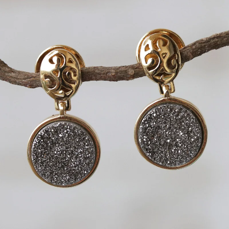 Sparkling Mirror Gold Plated Drusy Dangle Earrings