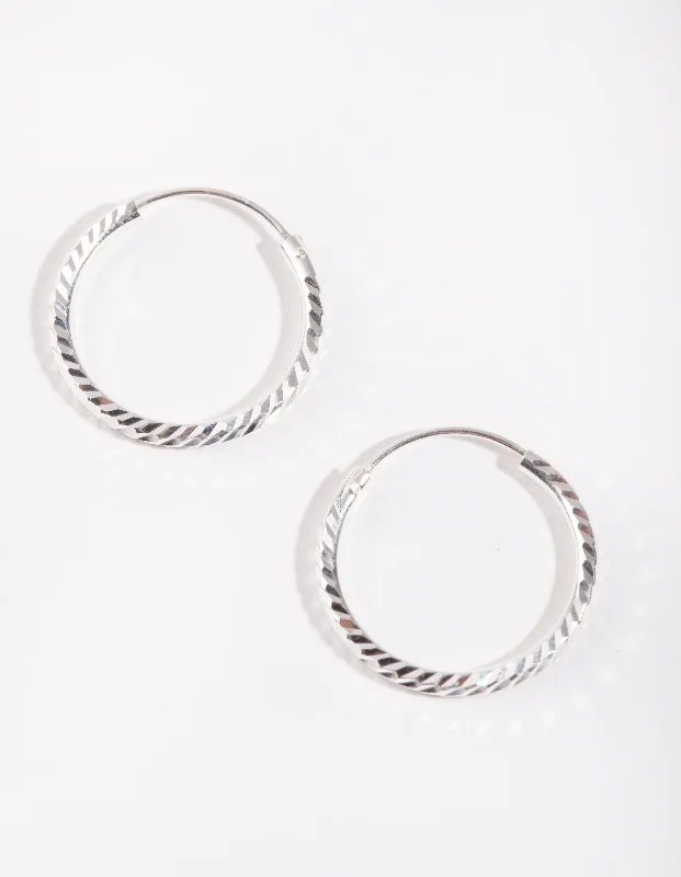 Sterling Silver 20mm Diamond Cut Hoop Earrings