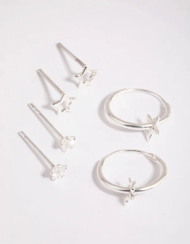 Sterling Silver Star Stud & Hoop Earring Pack