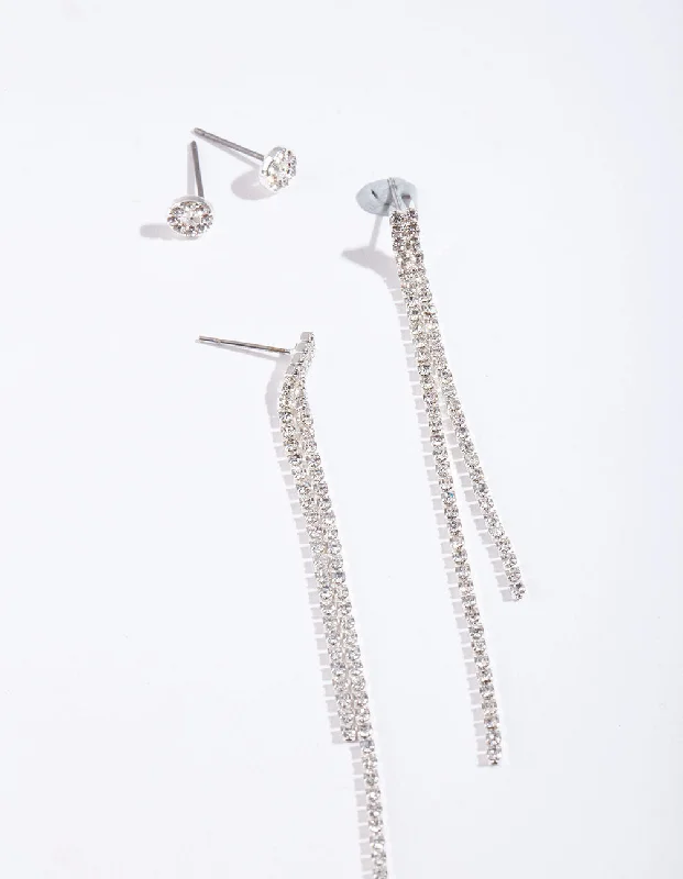 Silver Diamante Chain Earring Pack