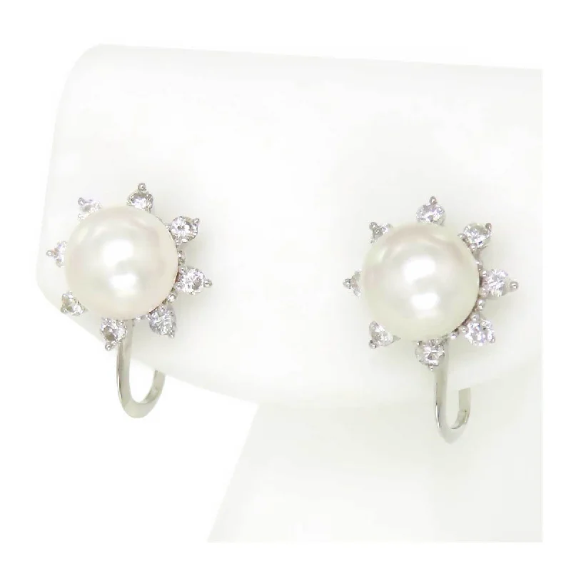 Tasaki K14 WG Akoya Pearl Diamond Earrings