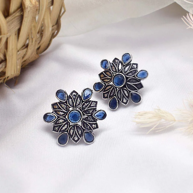 Teejh Aashini Blue Stone Silver Oxidised Earring