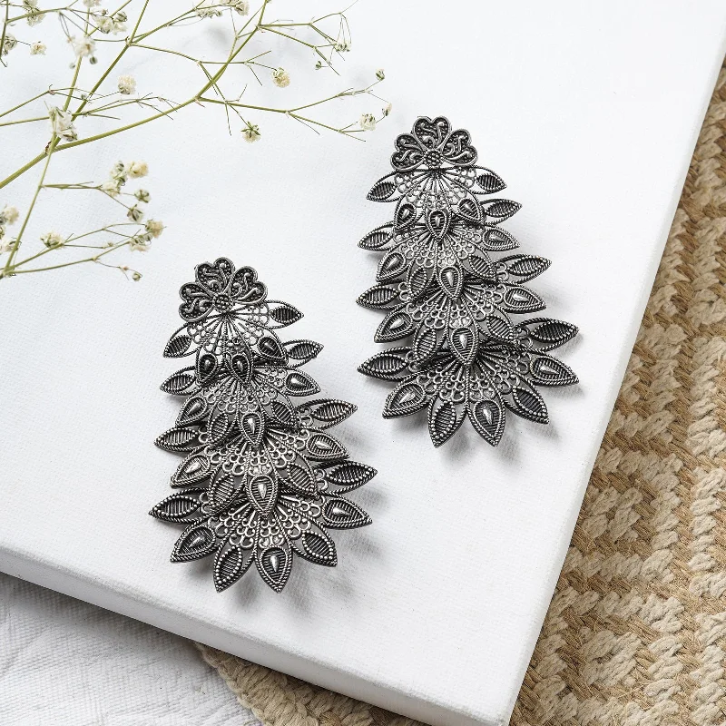 Teejh Abhinaya Silver Oxidised Floral Earrings