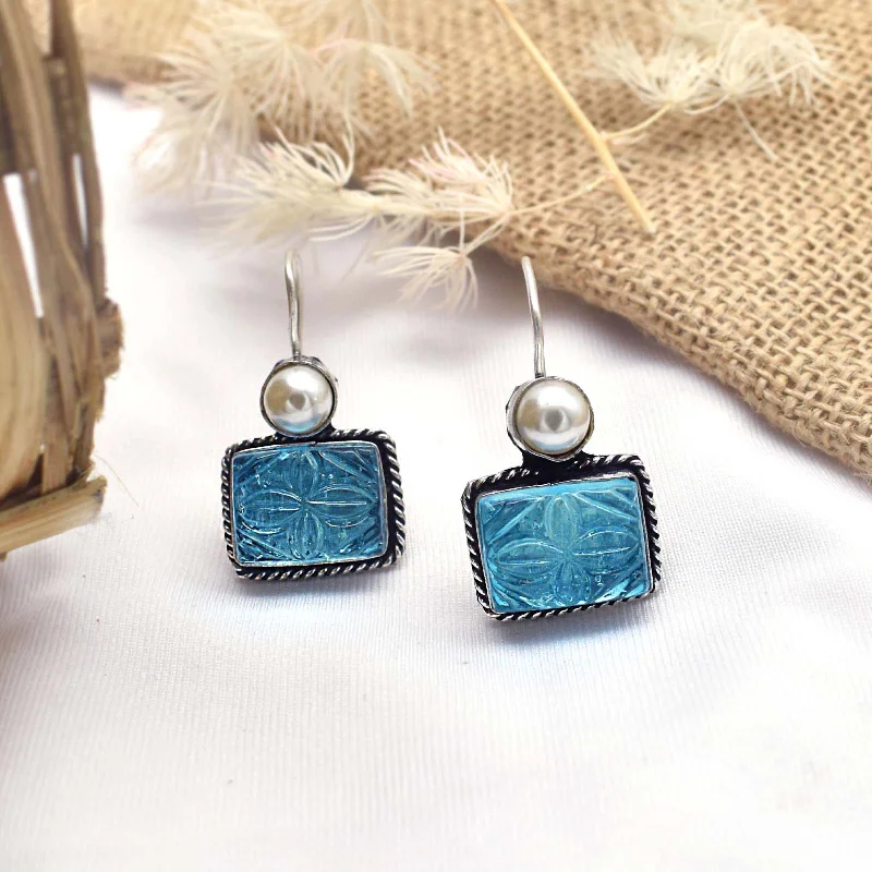 Teejh Diti Aqua Blue Stone & Pearl Earrings