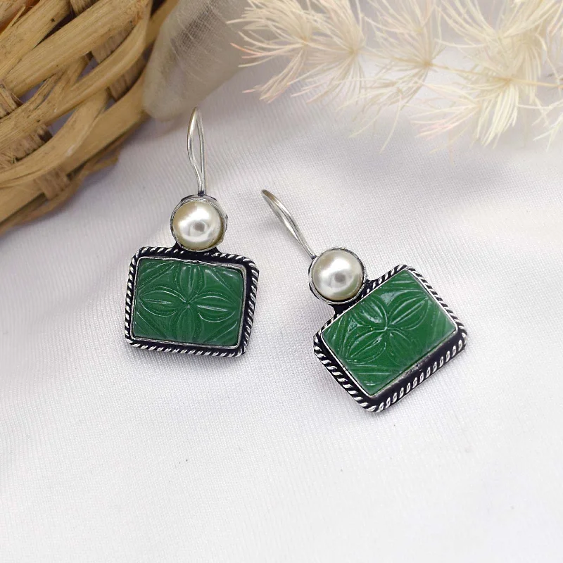 Teejh Diti Dark Green Stone & Pearl Earrings