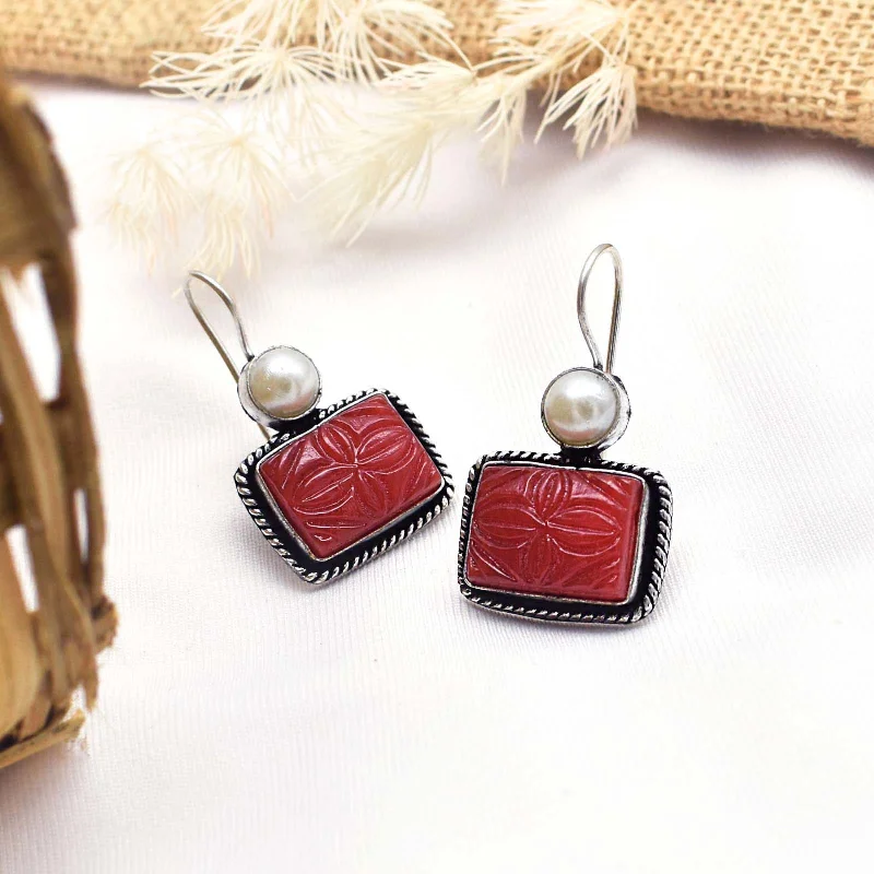 Teejh Diti Maroon Stone & Pearl Earrings