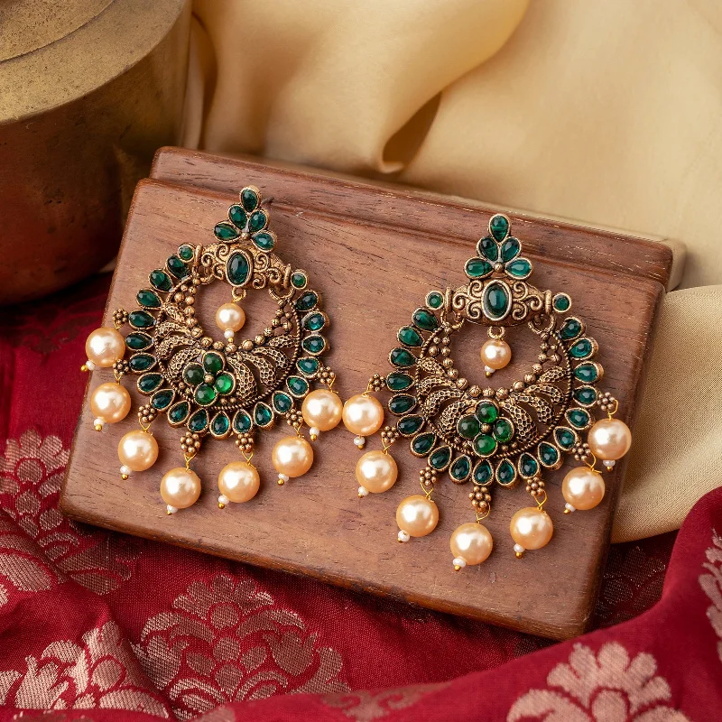 Teejh Hanseeka Dark Green Gold Enamel Earring