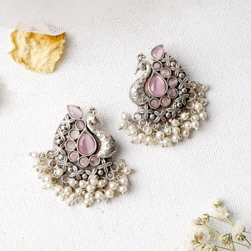 Teejh Nirali Pink Silver Oxidised Earrings