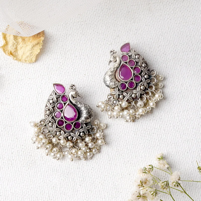 Teejh Nirali Purple Silver Oxidised Earrings