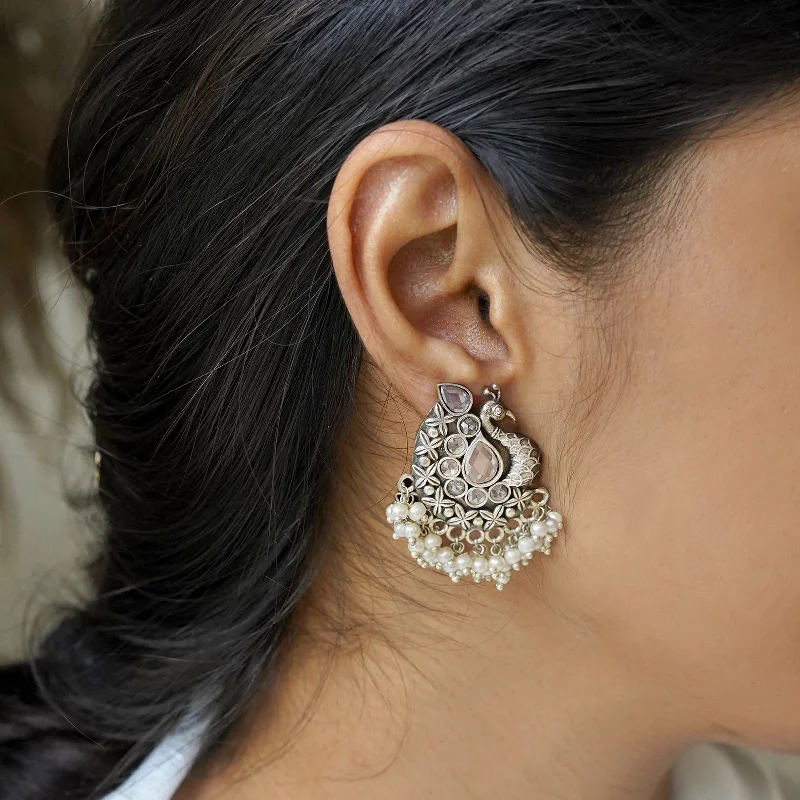 Teejh Nirali White Silver Oxidised Earrings