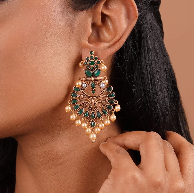 Teejh Saanchi Dark Green Gold Enamel Earrings