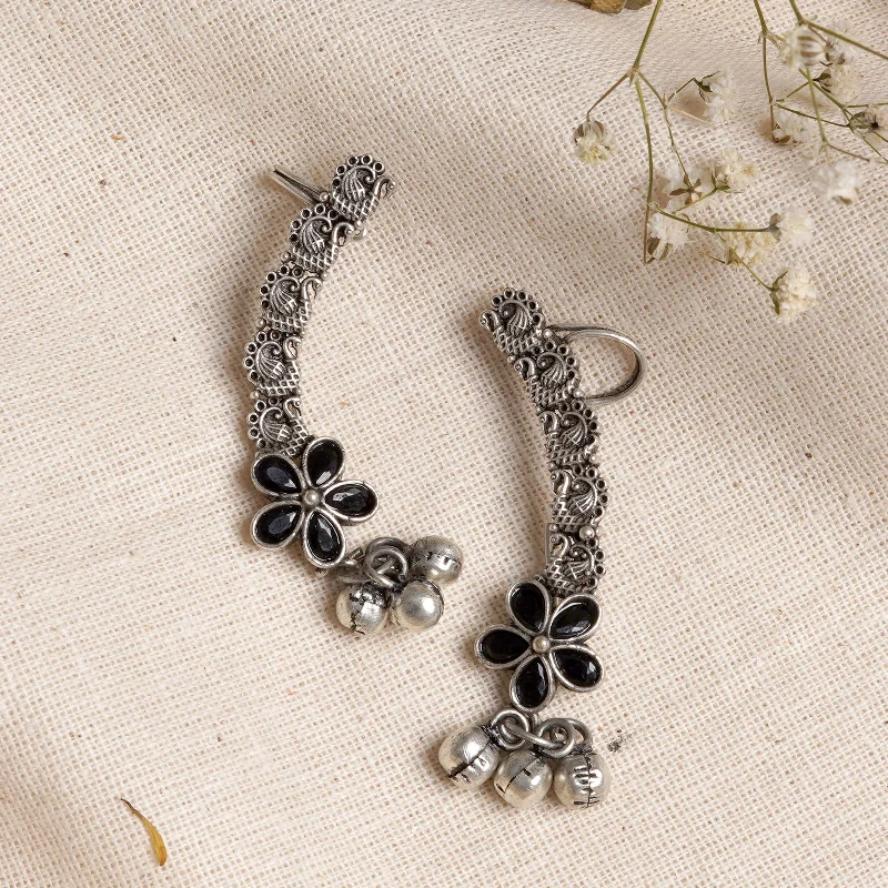 Teejh Viha Silver Oxidised Black Floral Earcuff