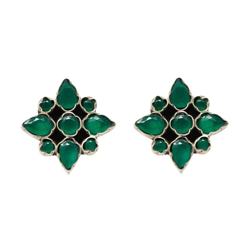 Unniyarcha 92.5 Sterling Silver Green Floral Studs