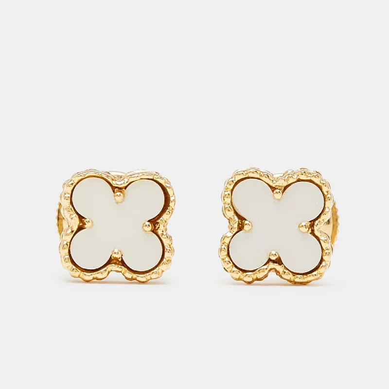 Van Cleef & Arpels Sweet Alhambra Mother Of Pearl 18K Yellow Gold Earrings