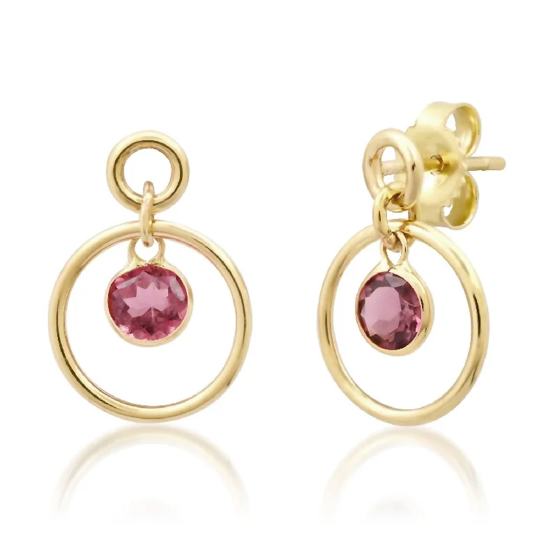 Women's 14K Double Circle Studs In Pink Tourmaline