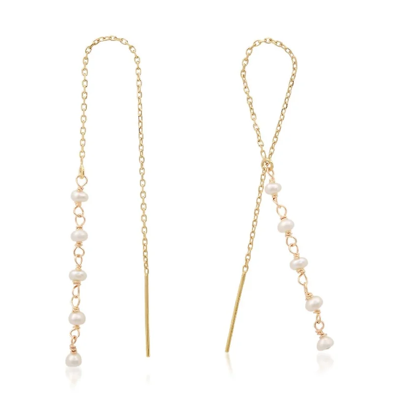 Women's 14K Threader Earrings In Cream (Pearl)