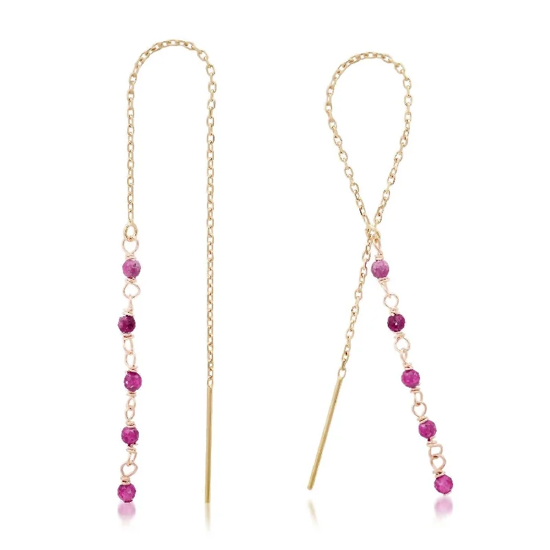 Women's 14K Threader Earrings In Red (Rubies)