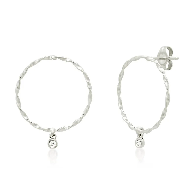 Women's 14K Twisted Hoop Earring In White Gold/diamond