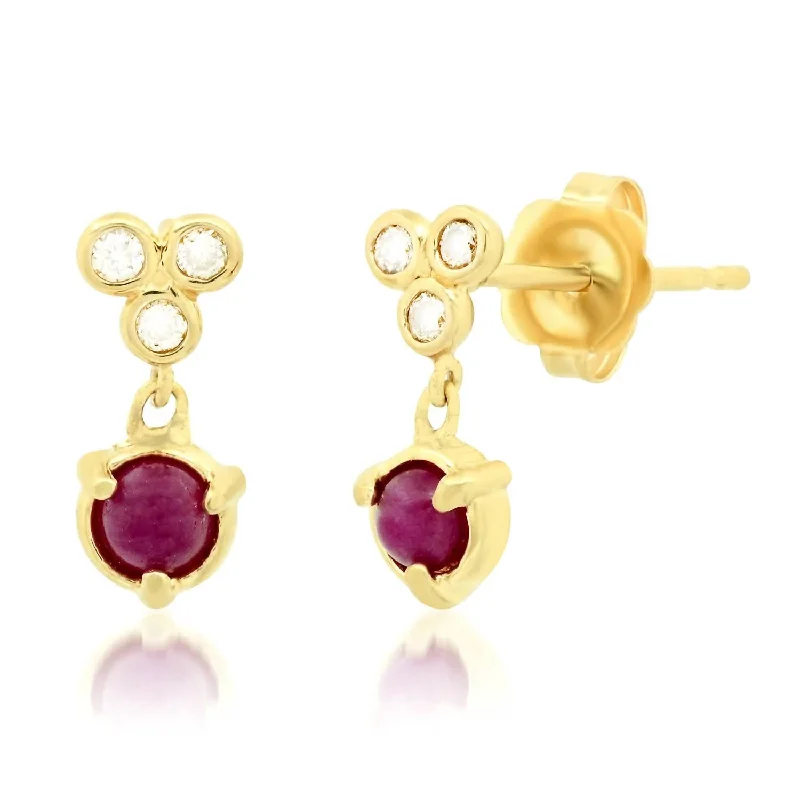 Women's "claw" Bezel Drop 14K Stud Earring In Ruby