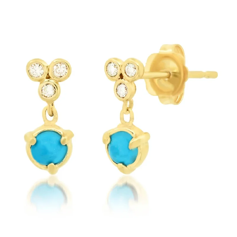 Women's "claw" Bezel Drop 14K Stud Earring In Turquoise