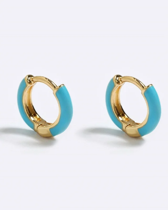 Women's Mini Enamel Huggies Earrings In Ocean Glo