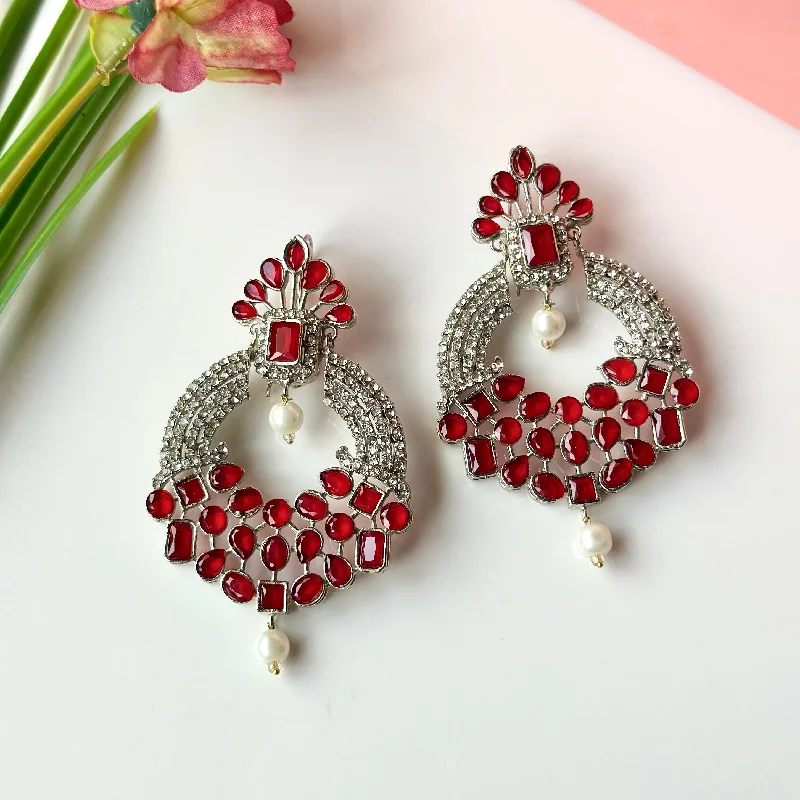 Zahra Earrings(Silver Red)