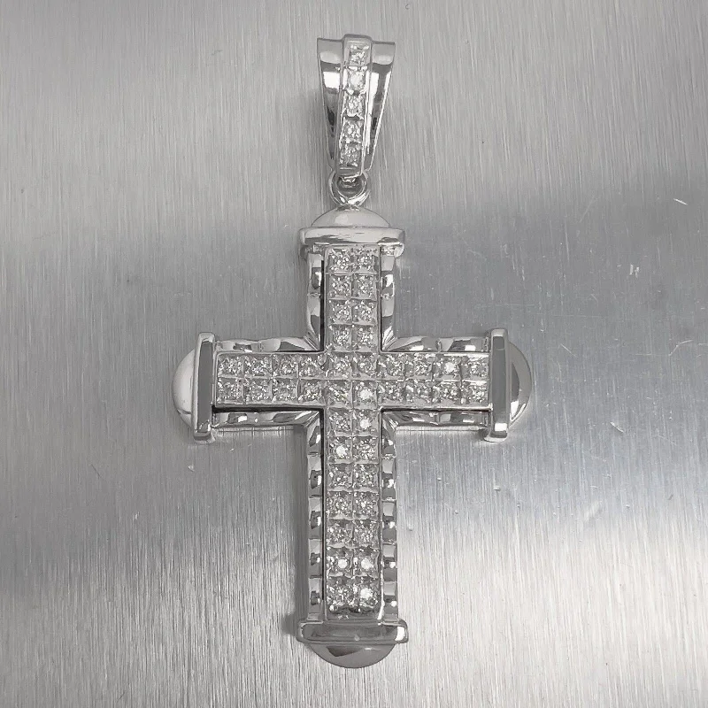 14k White Gold Round Diamond Cross Pendant 0.95ctw G VS2 26.7g