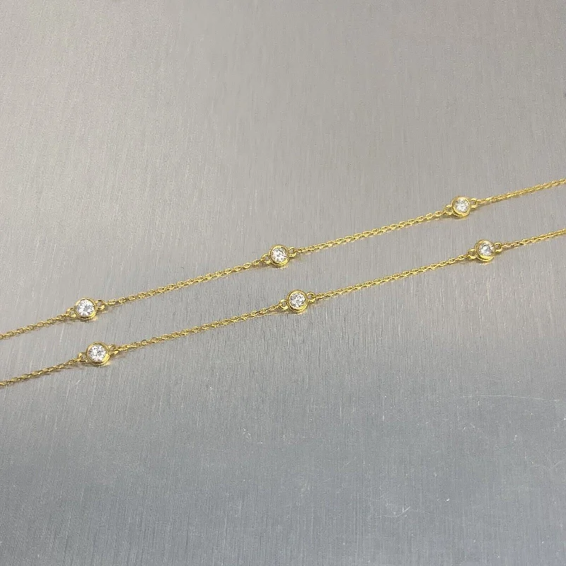 14k Yellow Gold 10 Station Diamonds by the Yard Necklace 1.55ctw 17.5" 3.1g