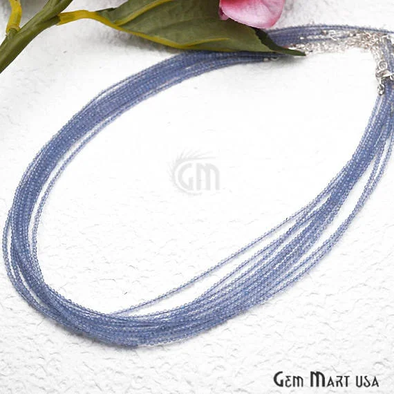 Blue Quartz Bead Chain, Silver Plated Jewelry Making Necklace Chain