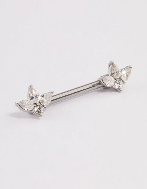 Surgical Steel Cubic Zirconia Double Marquise Nipple Piercing