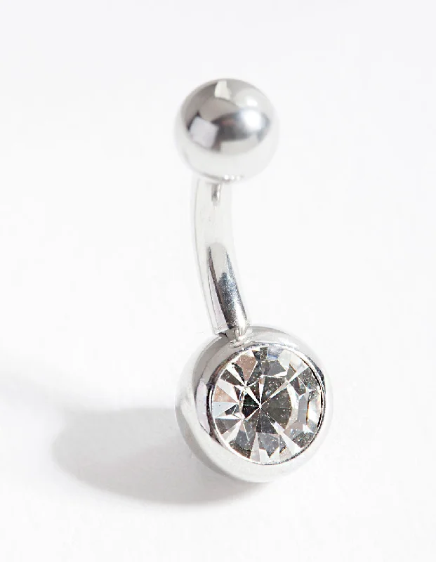 Rhodium Sugical Steel Belly Bar