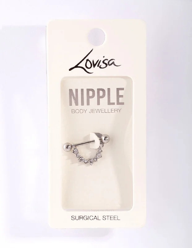 Rhodium Diamante Curve Nipple Bar