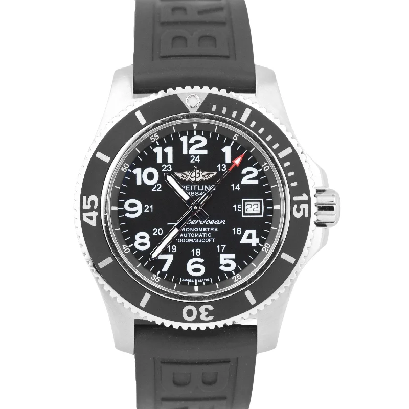 MINT Breitling SuperOcean II 44 Stainless Steel 44mm BLACK Rubber A17392 BOX