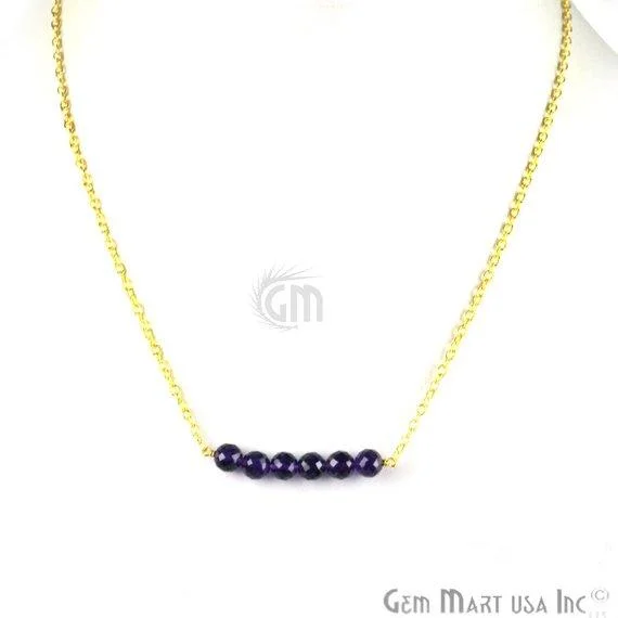 Faceted Gemstone Bead Charm 18 Inch Long Necklace Chain (Pick your Gemstone, Plating)