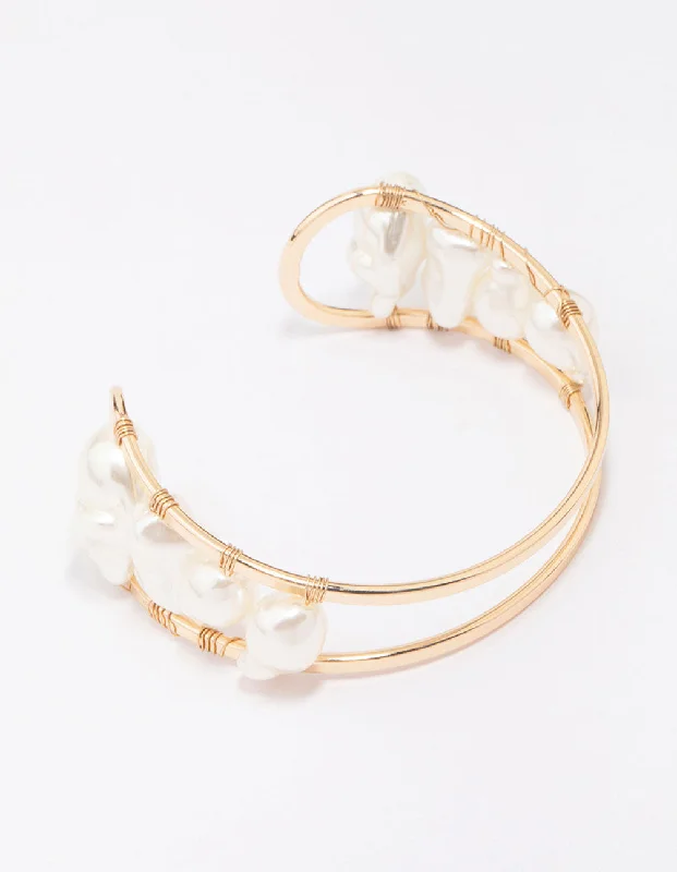 Gold Mixed Pearl Wrist Cuff