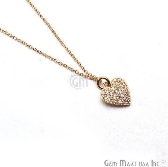 Heart Shape Cubic Zircon Charm Pendant 18 Inch Long Necklace Chain (Pick your Plating)