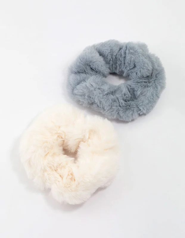 Fabric Faux Fur Scrunchie Pack