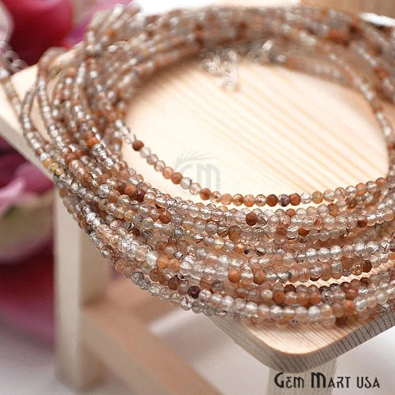 Multi Hessonite 2-2.5mm Silver Plated 18Inch Long Wire Wrapped Beads Necklace